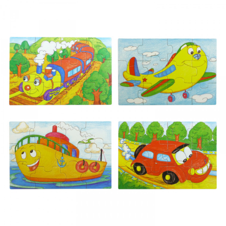 PUZZLE - 4 darabos fa puzzle készlet 12 darabbal (járművekkel)