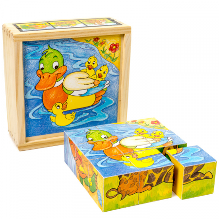 9 darabos fa kocka puzzle állatokkal és kicsinyeikkel [1]