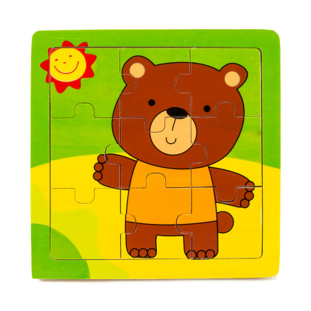 KÉSZSÉGFEJLESZTŐ JÁTÉKOK - 9 darabos fa puzzle macival