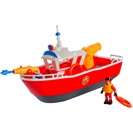 KISAUTÓK - JÁRMŰVEK - Barca Simba Tűzoltó Sam Titan Tűzoltóhajó 32 cm figurával és kiegészítőkkel