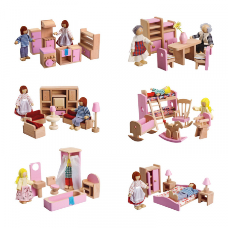 BABÁK ÉS KIEGÉSZÍTŐK - Fa babaház bútor szett