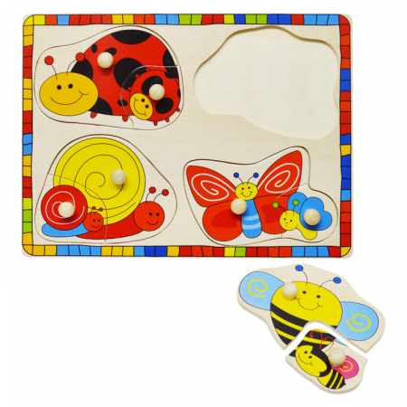 PUZZLE - Fa puzzle fogantyúval, katicabogár mintával