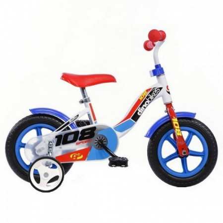 KÜLTÉRI JÁTÉKOK / LÁBBAL HAJTHATÓ BICIKLIK - Gyerek kerékpár Dino Bikes 10' 108 Sport fehér és kék