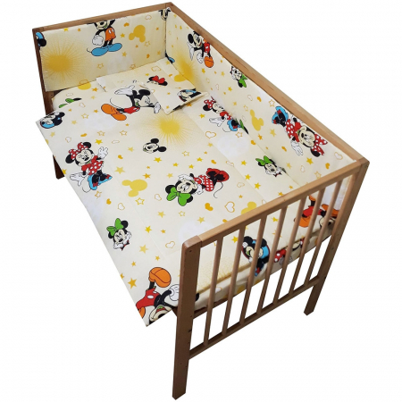 GYEREKSZOBA / BABAÁGY ÁGYNEMŰK - Hubners Mickey és Minnie 4 részes bézs kiságy ágyneműgarnitúra