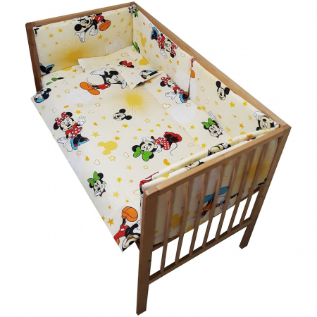 GYEREKSZOBA / BABAÁGY ÁGYNEMŰK - Hubners Mickey és Minnie 5 részes krémszínű kiságy ágynemű szett