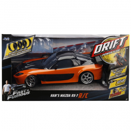 Jada Toys Fast and Furious Mazda RX-7 Drift autó gumiabroncsokkal és távirányítóval [14]