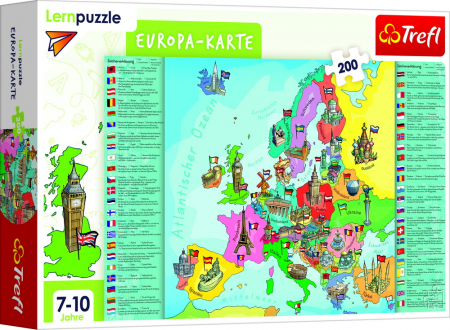 KÉSZSÉGFEJLESZTŐ JÁTÉKOK - Oktató puzzle 200 darabbal Európa térképével - német nyelven