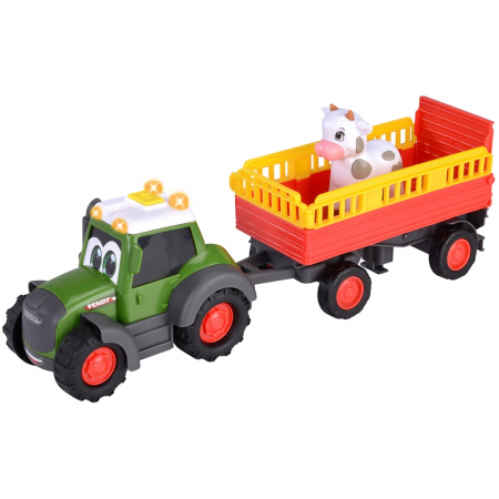 KISAUTÓK - JÁRMŰVEK - Simba ABC Fendt állatos utánfutós traktor 30 cm, fényekkel, hangokkal, utánfutóval és figurával