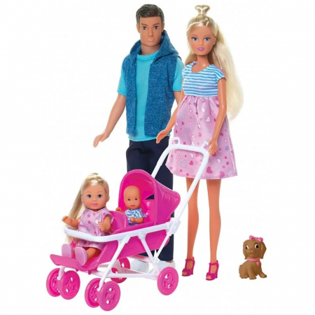 BABÁK ÉS KIEGÉSZÍTŐK - Simba Steffi Love Welcome Surprise Family készlet: Steffi baba 29 cm, Kevin baba 29 cm, Evi baba 12 cm és kiegészítők