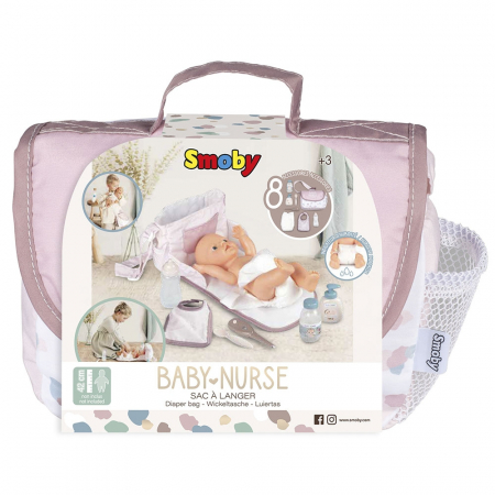 Smoby Baby Nurse pelenkázó táska babáknak, krém színű, kiegészítőkkel [6]