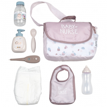BABÁK ÉS KIEGÉSZÍTŐK - Smoby Baby Nurse pelenkázó táska babáknak, krém színű, kiegészítőkkel