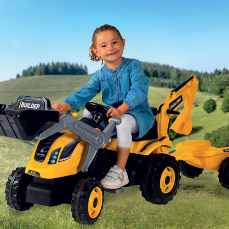 Smoby Builder Max sárga pedálos traktor utánfutóval [5]