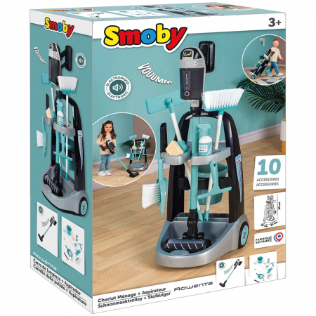 Smoby játék takarítószett gurulós bőrönddel és fekete Rowenta elektronikus porszívóval [12]