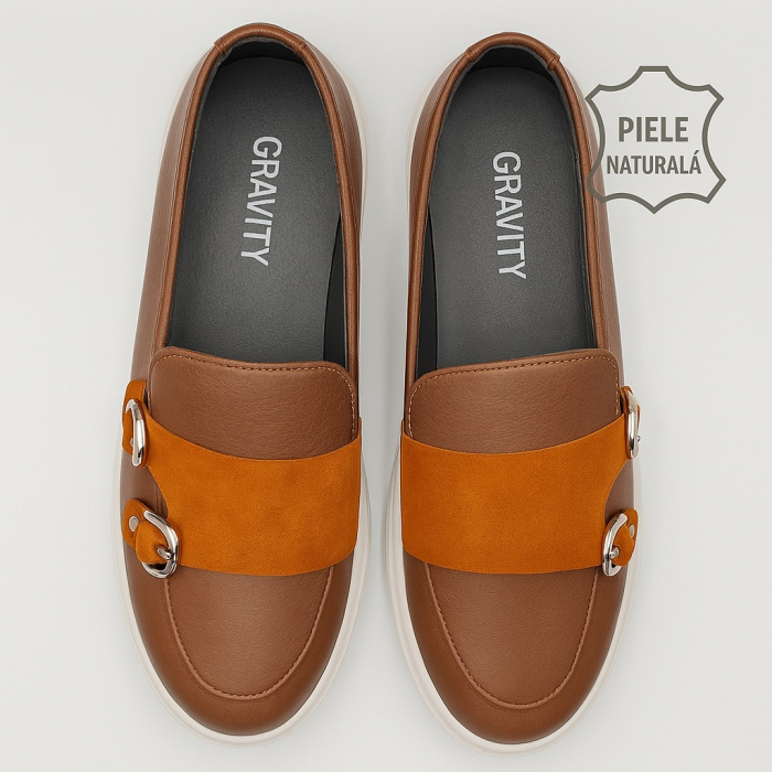 Pantofi din piele naturala Maro+Cărămiziu Model U5 [2]