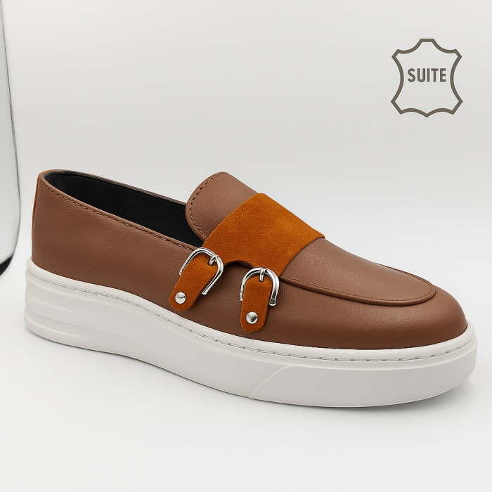 Pantofi din piele naturala Maro+Cărămiziu Model U5 [5]