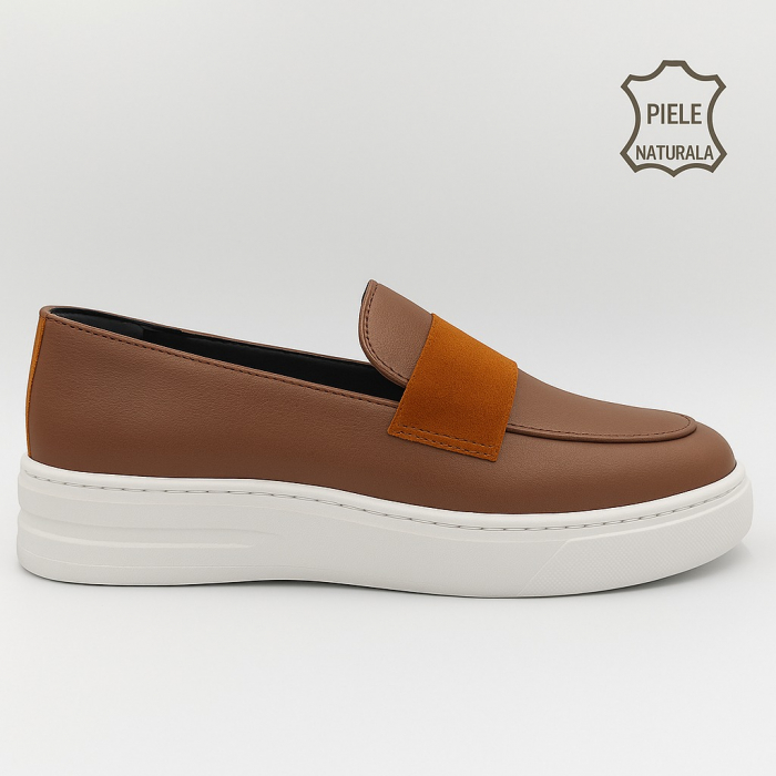 Pantofi din piele naturala Maro+Cărămiziu Model U5 [7]