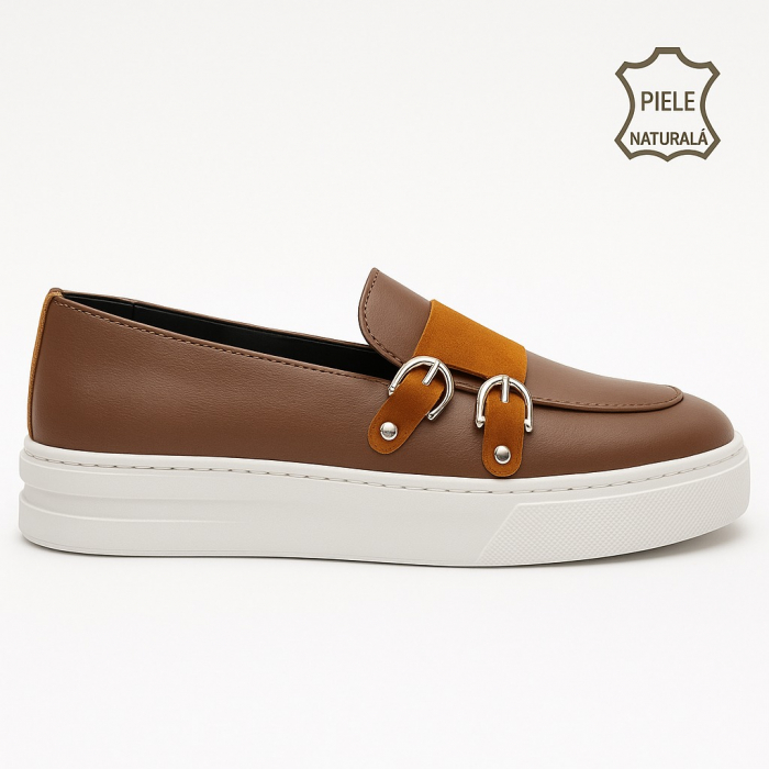 Pantofi din piele naturala Maro+Cărămiziu Model U5 [8]