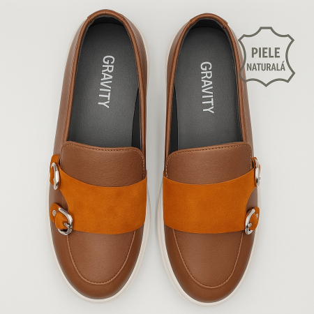 Pantofi din piele naturala Maro+Cărămiziu Model U5 [1]