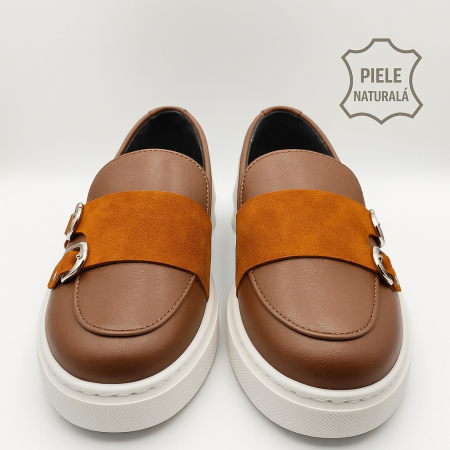 Pantofi din piele naturala Maro+Cărămiziu Model U5 [2]