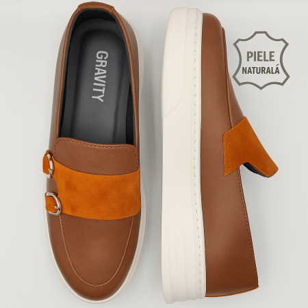 Pantofi din piele naturala Maro+Cărămiziu Model U5 [3]