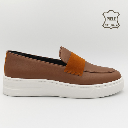 Pantofi din piele naturala Maro+Cărămiziu Model U5 [6]