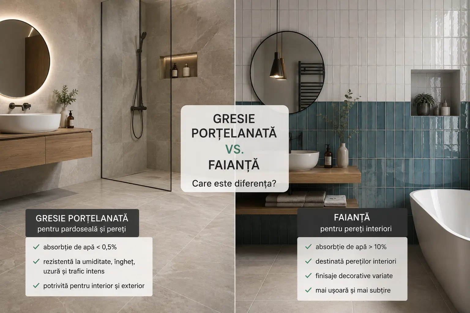 Gresie porțelanată sau faianță? Care este diferența