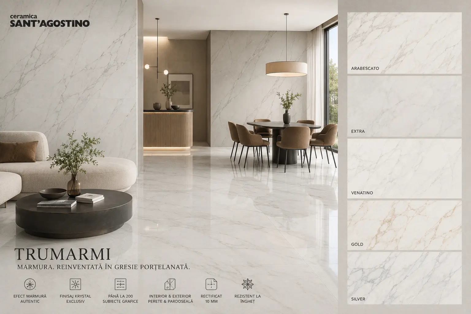 Trumarmi de la Ceramica Sant'Agostino – colectia de gresie portelanata inspirata din marmurele albe iconice ale lumii