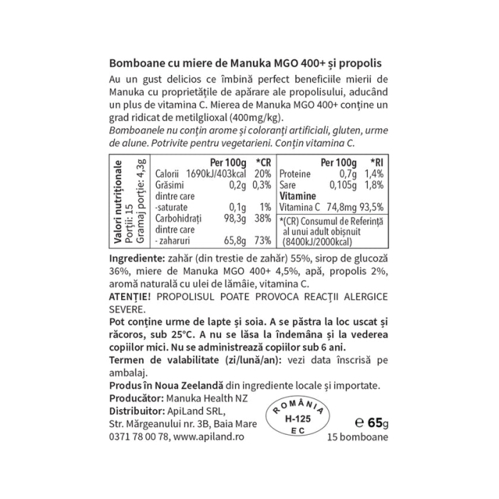 Bomboane cu miere de manuka mgo™ 400+ și propolis - 65g - Manuka [4]
