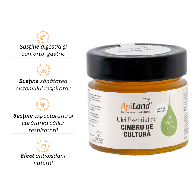 Miere de tei cu ulei esențial de cimbru de cultură - selecție premium, 250 g - Apiland [2]