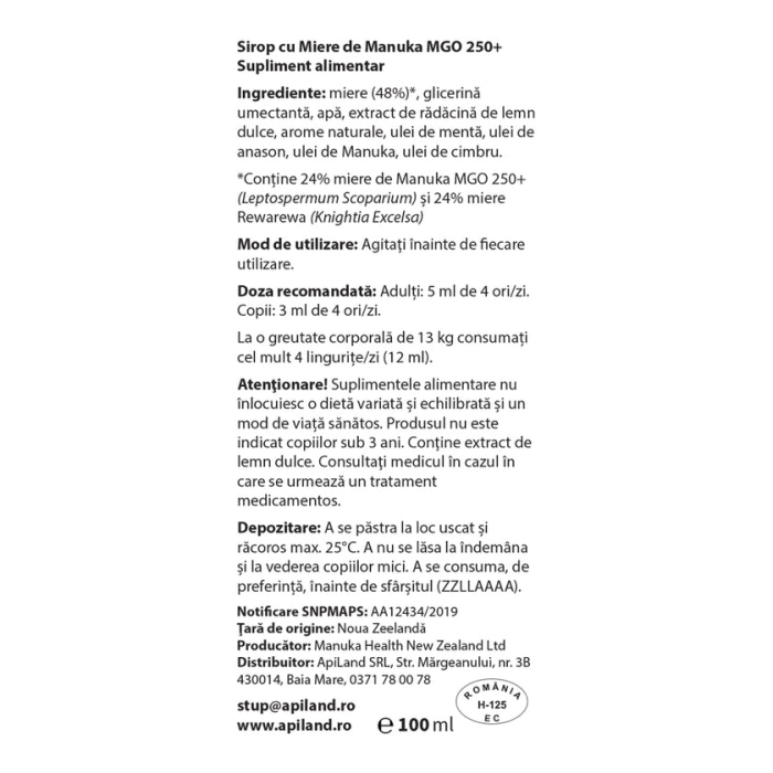 Sirop cu miere de manuka mgo 250+ - 100ml - Manuka [4]