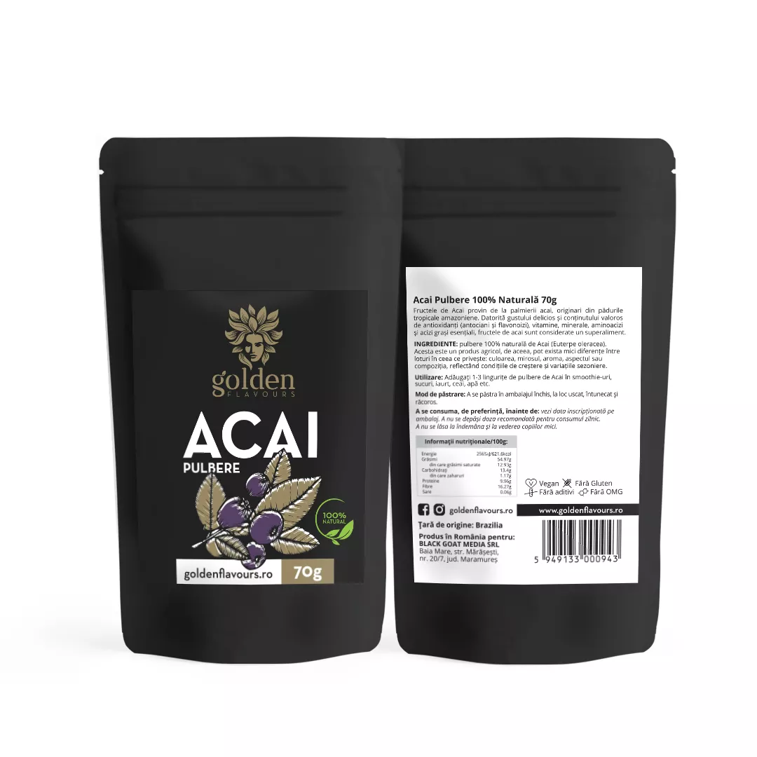 Acai pulbere 100% naturală, 70g | Golden Flavours [1]