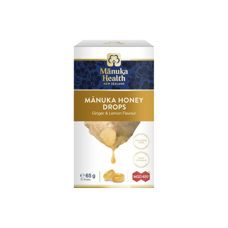 Miere de Manuka - Bomboane cu miere de manuka mgo™ 400+, ghimbir și lămâie - 65g - Manuka