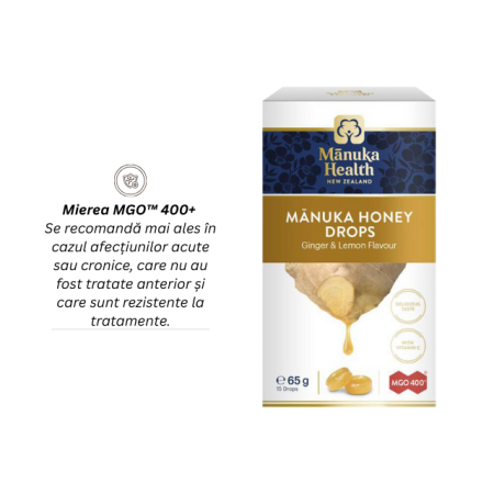 Bomboane cu miere de manuka mgo™ 400+, ghimbir și lămâie - 65g - Manuka [1]