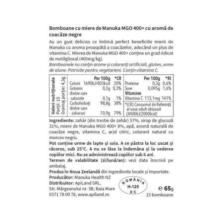 Bomboane cu miere de manuka mgo™ 400+ și coacăze - 65g - Manuka [4]