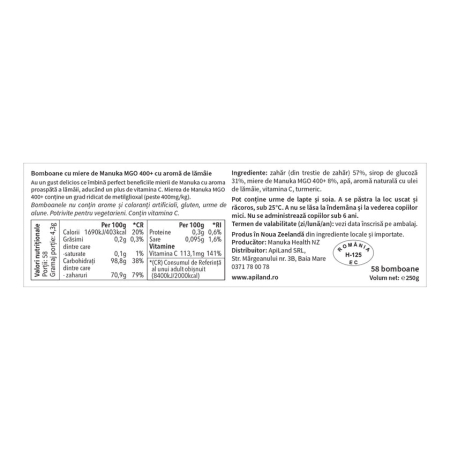 Bomboane cu miere de manuka mgo™ 400+ si lamaie - 250g - Manuka [3]