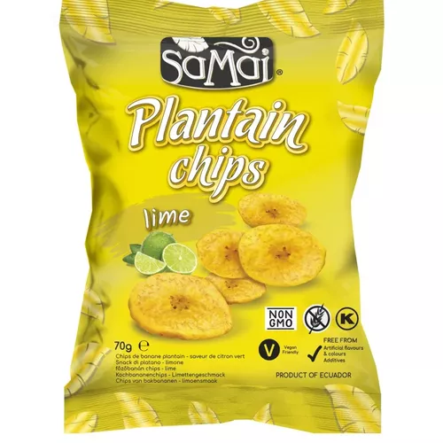 Băcănie - Chipsuri de banane (Plantain) cu gust de "Lime", 70g