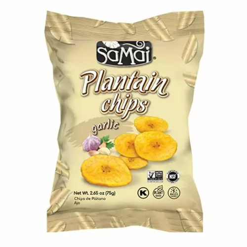 Băcănie - Chipsuri de banane (Plantain) cu gust de "Usturoi", 75g