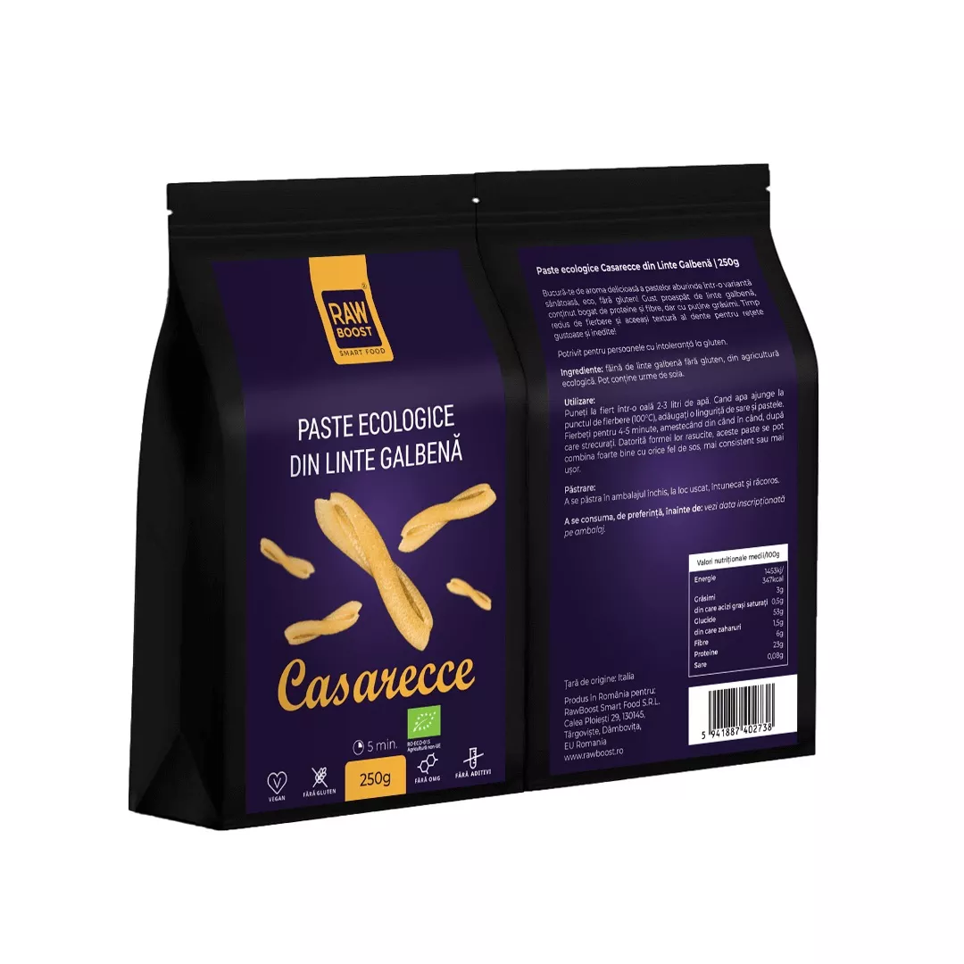Paste Casarecce din Linte Galbenă ECO, Fără Gluten, 250g [1]