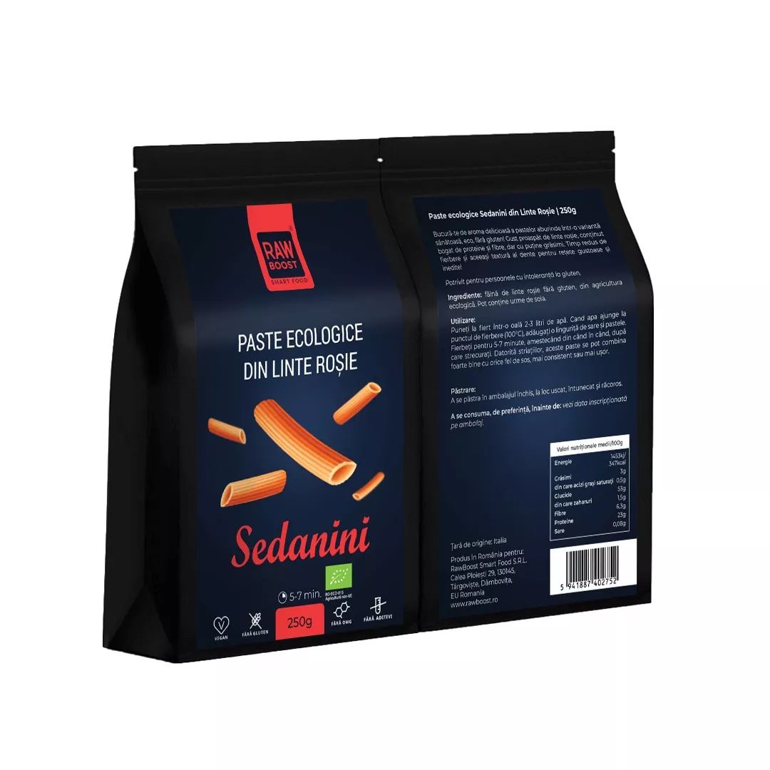 Paste Sedanini din Linte Roșie ECO, Fără Gluten, 250g [1]