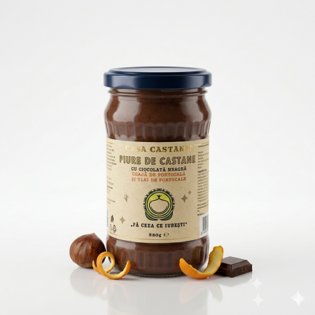 Piure de castane cu ciocolata neagra, coaja de portocala si ulei de portocale 320g [1]