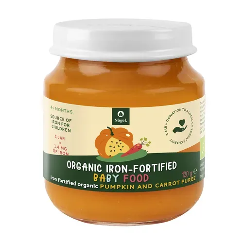 Vegan friendly - Piure de Dovleac și Morcov Bio cu Adaos de Fier Organic, 4+ Luni, 120 g