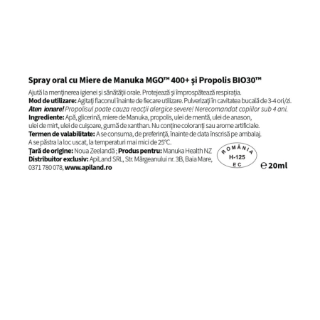 Spray oral cu miere de manuka mgo™ 400+, propolis lichid bio30 - 20ml - Manuka [2]