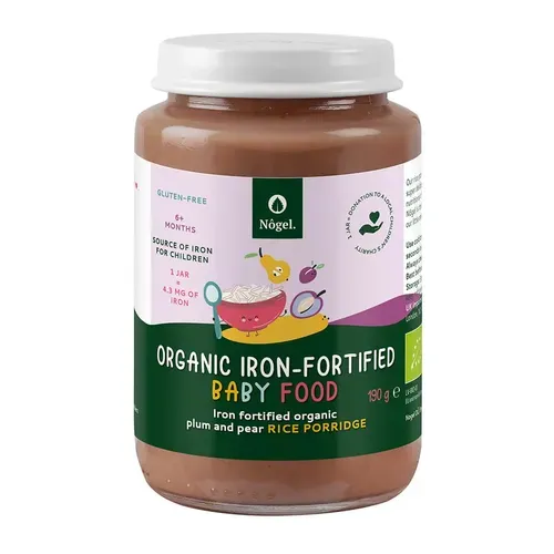 Vegan friendly - Terci de Orez Bio cu Prune, Pere și Adaos de Fier Organic, 6+ Luni, 190 g