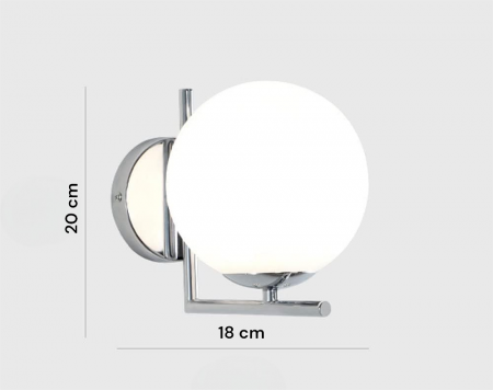 Aplica de perete 8335 CH, sticlă alb mat și suport metalic cromat, E27, design versatil [3]