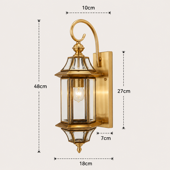 Aplica Exterior B054 Aurie Tip Felinar E27 Metal si Sticla 48 cm [3]