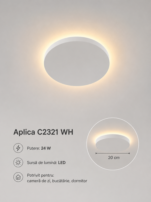 Aplica LED C2321/200 WH, albă, 24W, 20 cm, design rotund [2]