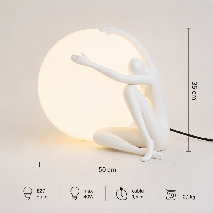 Lampă de masă artistică T1256 cu siluetă albă sau neagră și glob luminos din acril [3]