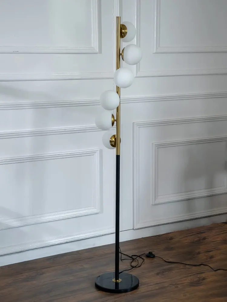 Lampadar 5008/6 metal negru și auriu cu 6 globuri sticlă albă, H 155 cm [3]