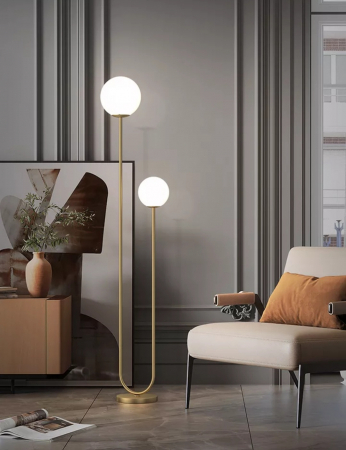 Lampadar 5073, 2 abajururi albe, E27, metal auriu, 168 cm [3]