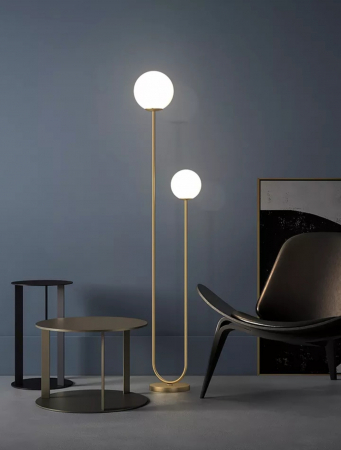 Lampadar 5073, 2 abajururi albe, E27, metal auriu, 168 cm [2]